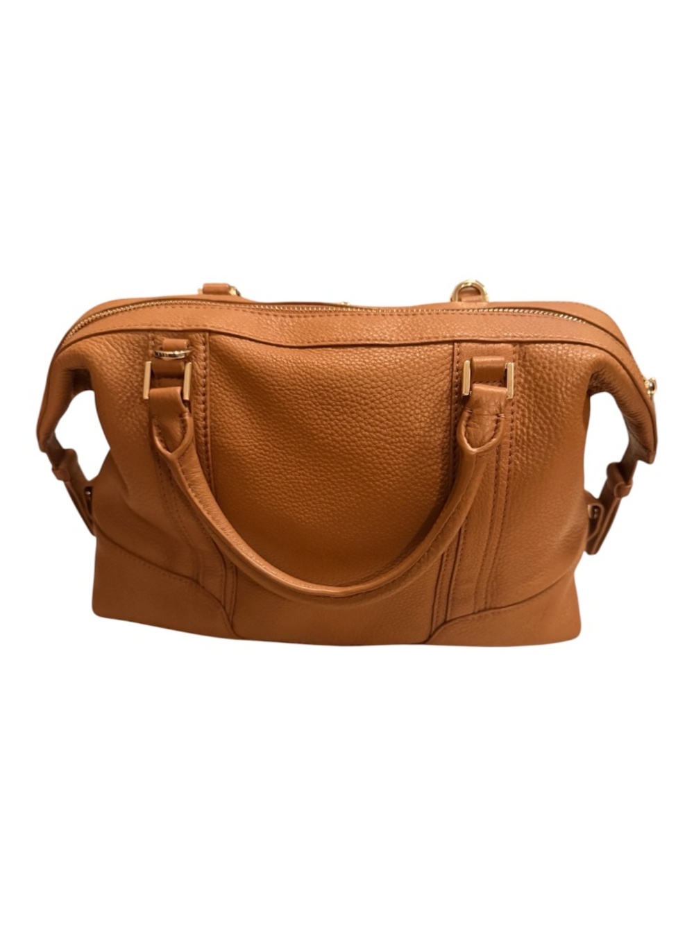 Tory Burch Pebbled Leather Satchel Crossbody Bag Cognac Brown Gold Hardware - Picture 2 of 6